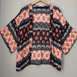 Freebird Floral Kimono Blouse - Red and Blue